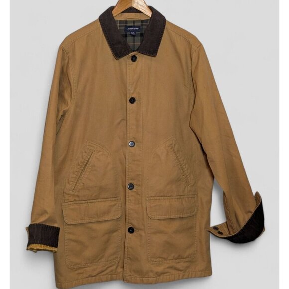Lands End Chore Jacket Field Barn Coat Corduroy Trim Plaid Lined Tan Men Sz L T - Picture 1 of 13